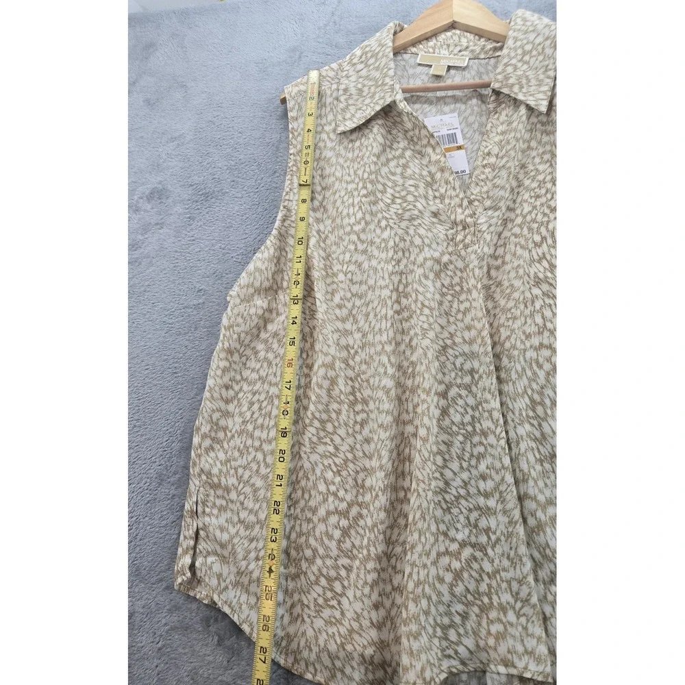 Women's Michael Kors Plus Size 3x Sleeveless Blouse V-Neck NWT Bone Khaki Color